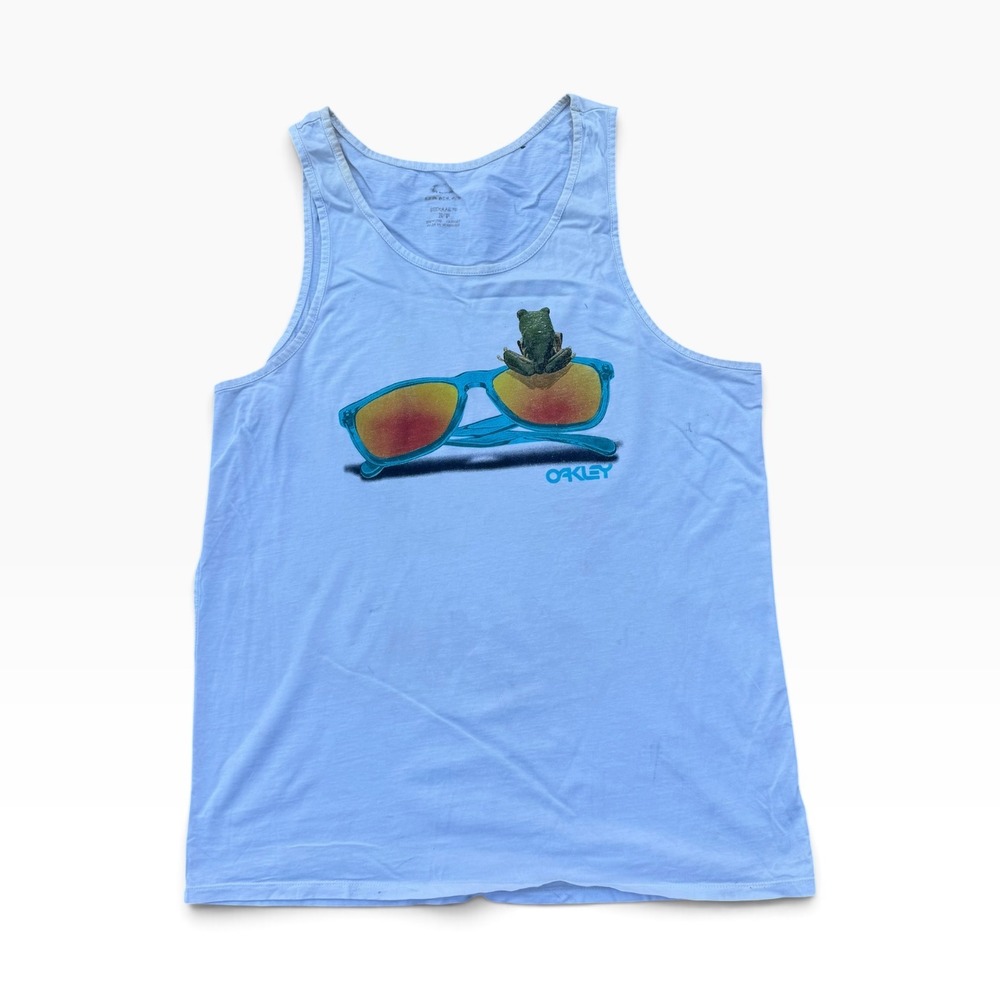 Oakley Frogskins Tank Top Mens Small Blue Graphic Frog Sunglasses Sleeveless Tee